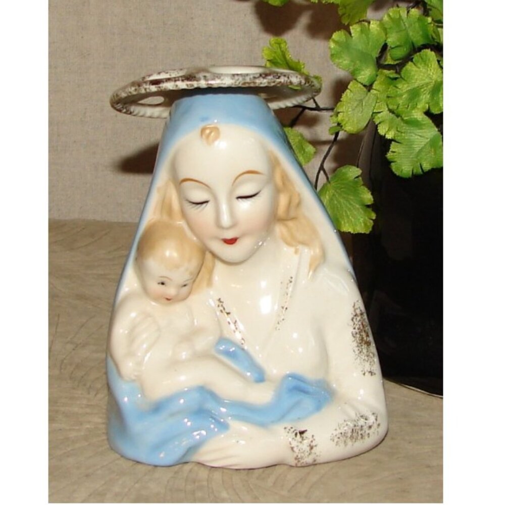 Vtg 1960's Madonna FIGURINE, Shafford Japan, Mother Mary & Baby Jesus w/ Halo